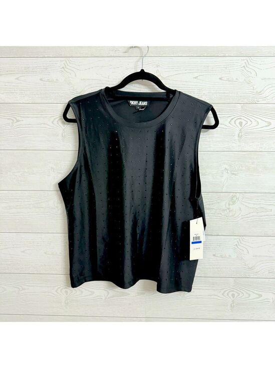 Dkny Tops - DKNY Jeans Black Spandex Sleeveless Sequin Crop Top Size XL